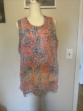 Fever Coral, Navy & Light Blue Leaf-Print Sleeveless Camisole